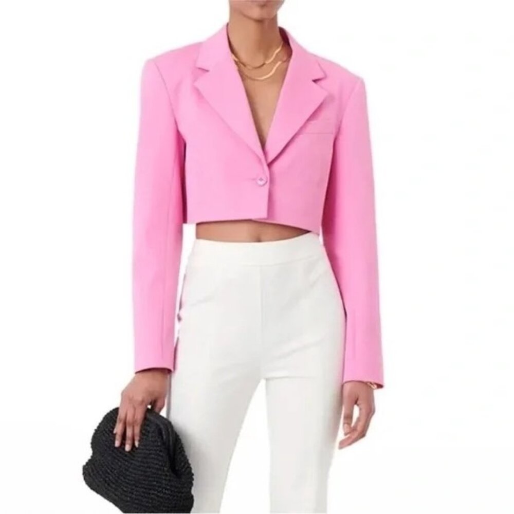 DEREK LAM 10 CROSBY Courtney cropped cotton-blend blazer -‎ Bright Pink - Size 8
